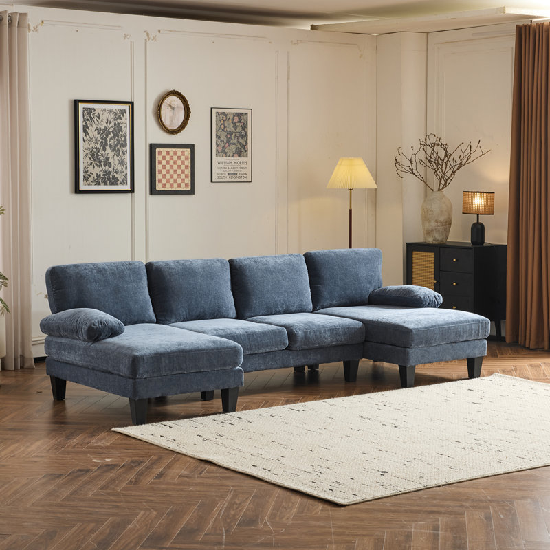 George Oliver 111‘W U-Shaped Sectional, Blue Chenille