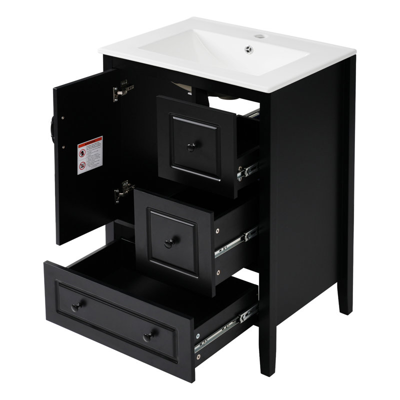 24'' Bathroom Vanity With Ceremic Sink, Black