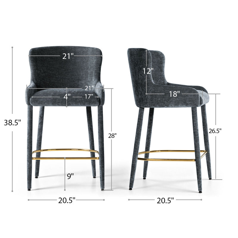 Tabouret de comptoir à oreilles 26,5 po avec repose-pieds doré Chenille, Grey