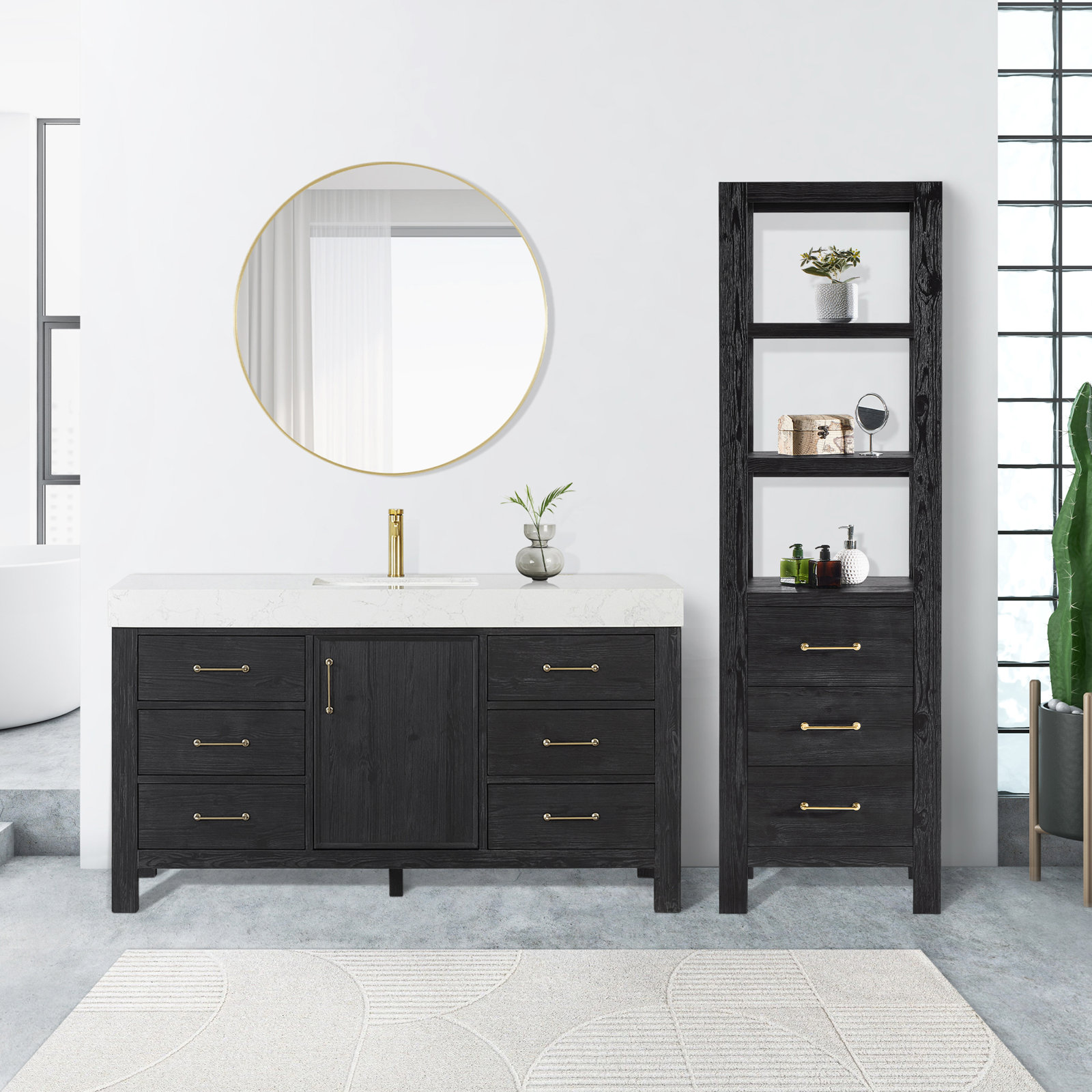 Moana Solid Wood Linen Cabinet, Black