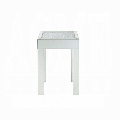 Prosperie Glam Square End Table with Tempered Glass Top in Mirrored & Faux Diamonds by Everly Quinn