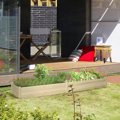 Ensemble de jardin surélevé en bois de 8 pi x 2 pi Outsunny, jardinière surélevée avec 2 boîtes, fond et doublure auto-drainants, patio pour cultiver des légumes, des herbes et des fleurs