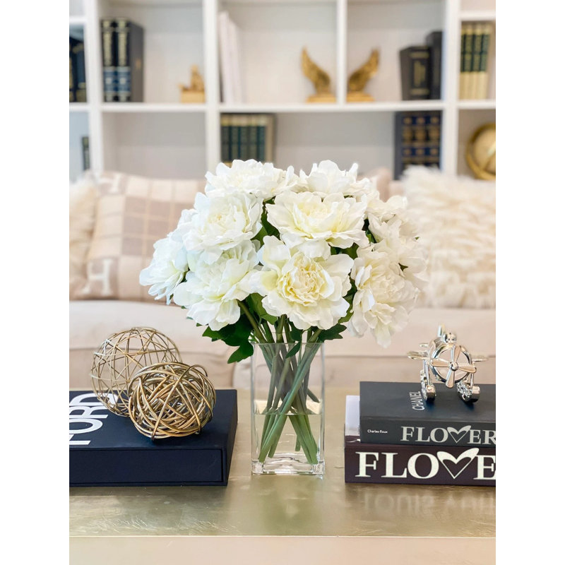 Tall Elegant Real Touch/Silk Peony Flower Stems – Off White Peonies For Modern Home Décor