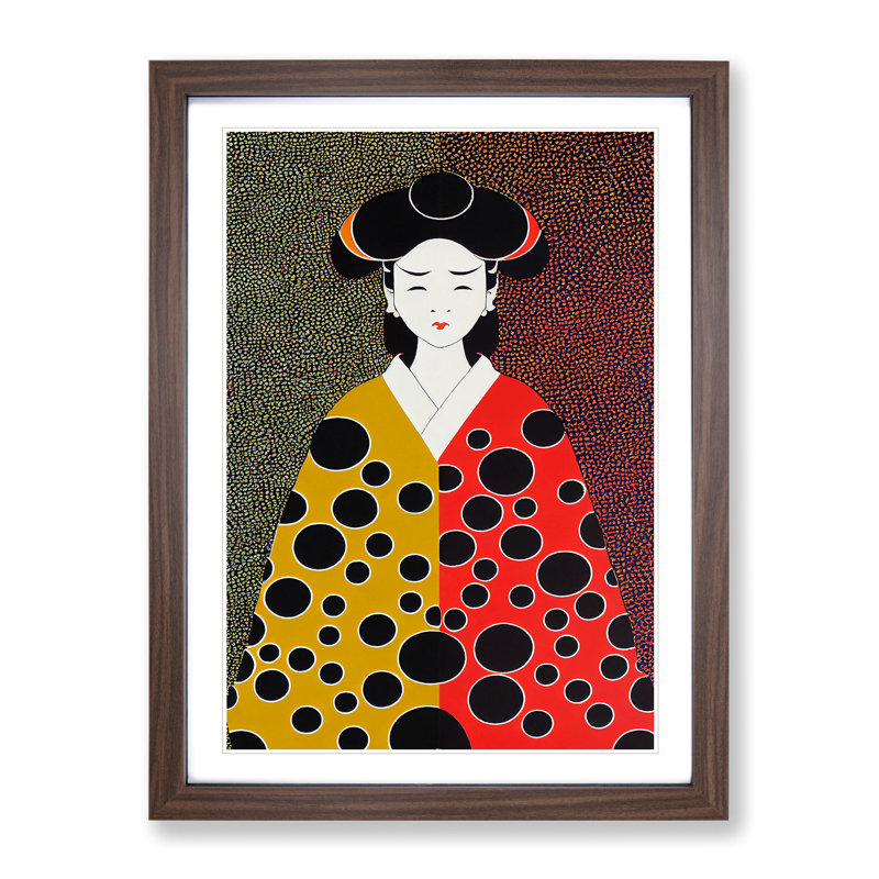 Spotted Geisha - Framed Print, 46cm H x 34cm W x 2cm D, Brown Framed