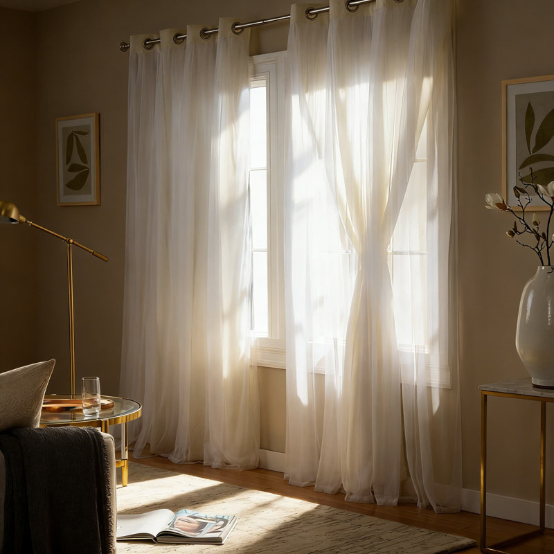 Double Layer Indoor Curtains 2-Pack - Sheer & Blackout Room Darkening Panels With Grommet Top For Light Control And Energy Efficiency