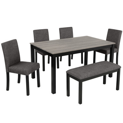 Ensemble de table de salle à manger 6 pièces avec banc et chaises, ensemble de table de salle à manger pour 6 personnes avec banc, ensemble de table de salle à manger en bois