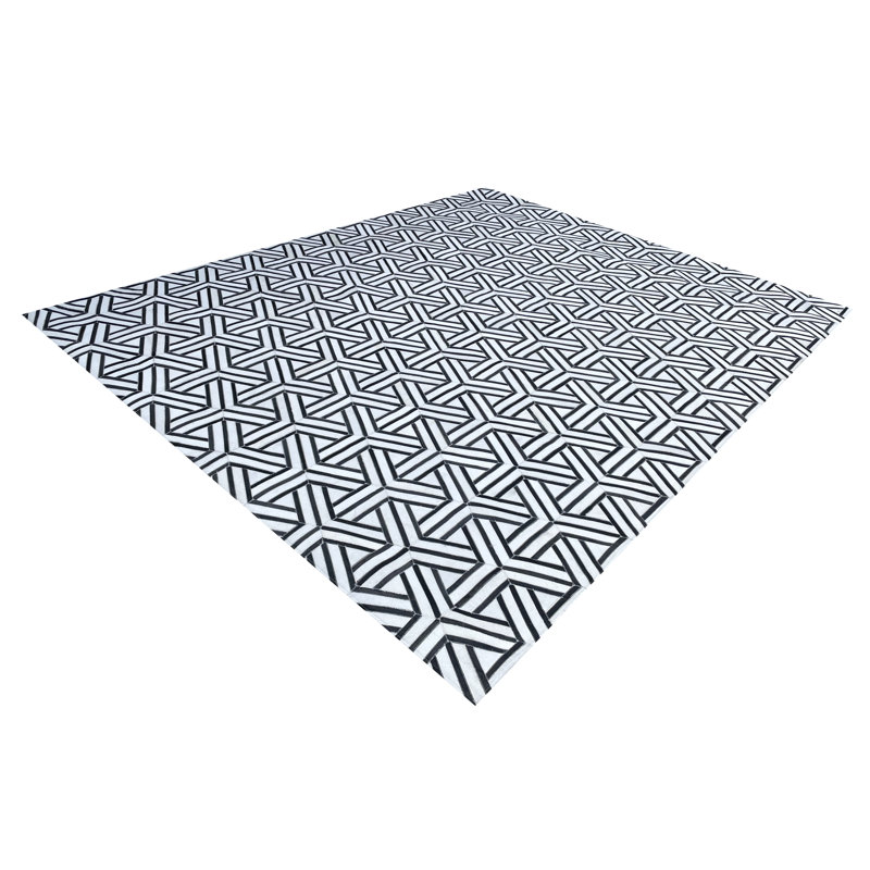 Tapis géométrique moderne en peau de vache gris et beige, Rectangle 10 pi x 13 pi