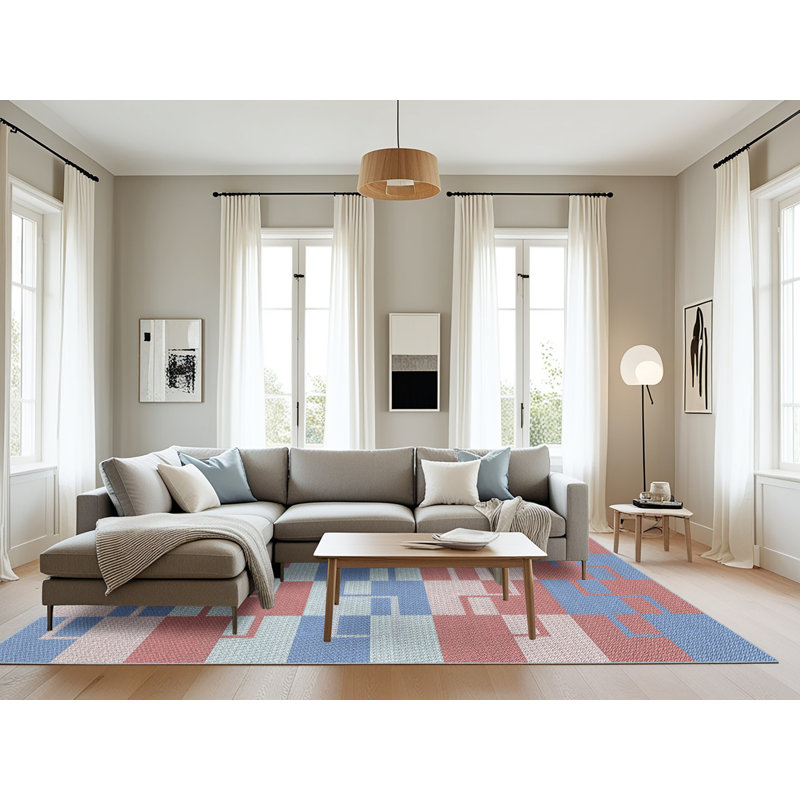 Tapis géométrique rouge / bleu marine, Rectangle 8 pi x 12 pi