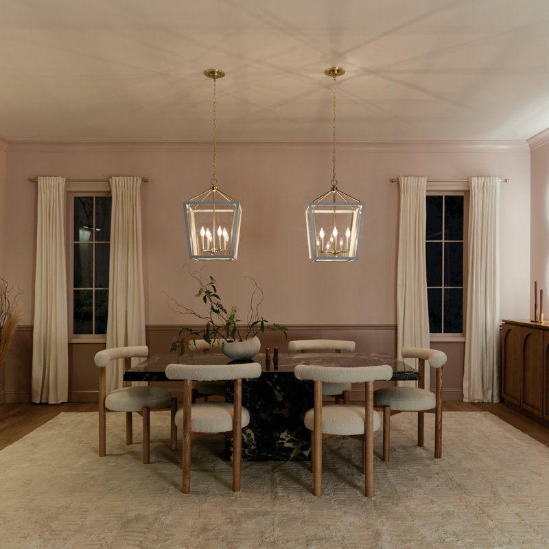 Delvin 4 - Light Steel Dimmable Square Chandelier, White/Champagne Bronze, 24" H X 16" W X 16" D