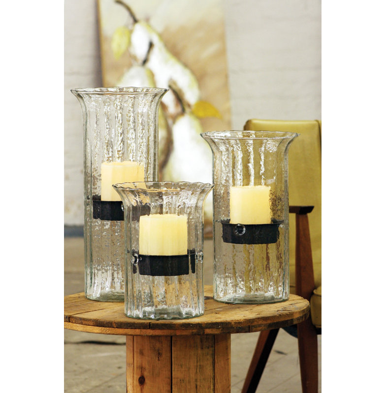  Rustic Ribbed Glass Candle Cylinder 19" L