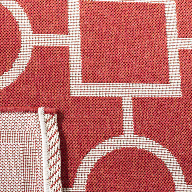 Arneshia Geometric Red/Bone Area Rug, Rectangle 4' x 5'7"