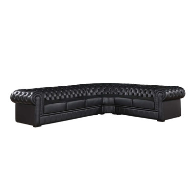 Handcrafted Cow Top Grain Leather 3-Piece Chesterfield Sectional Sofa Set