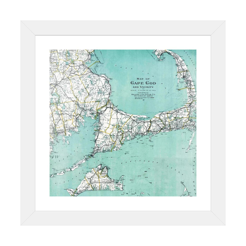 «Cape Cod and Vicinity Map» - impression, H 16 po x l 16 po x p 1 po, Papier beaux-arts encadré blanc