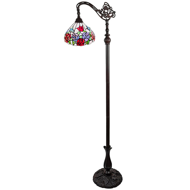 Lampe torchère sur pied 62 "en métal espresso avec abat-jour en verre vert et blanc