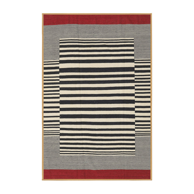 Tapis contemporain gris / noir / rouge, Rectangle 5 pi x 7 pi