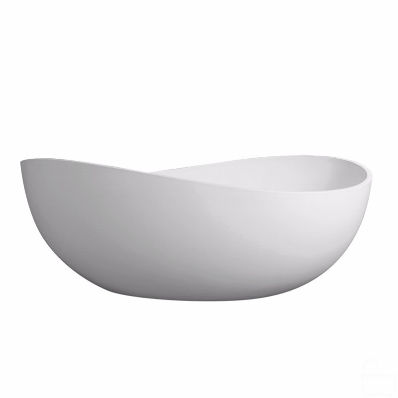63 Inch Freestanding Solid Surface Soaking Bathtub, Matte White