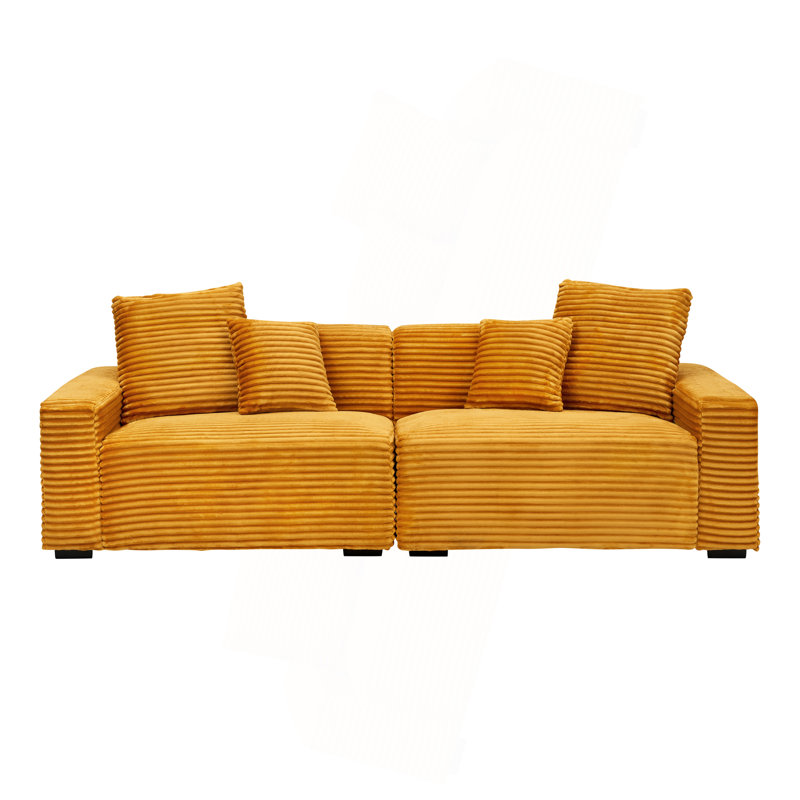 Grand canapé 104,72 pouces à 4 places avec 4 coussins décoratifs, canapé de salon en velours côtelé orange, Orange