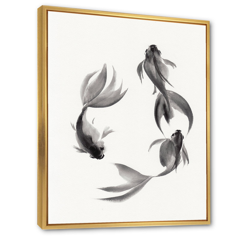 " Monochrome Vintage Fish III " Painting Print, 40" H x 30" W x 1" D, Gold Framed Canvas