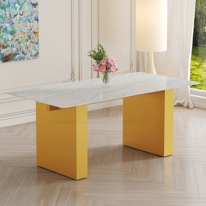 Grande table rectangulaire moderne avec un plateau à motif de 0,4 po et de grands pieds en panneau de fibres à densité moyenne