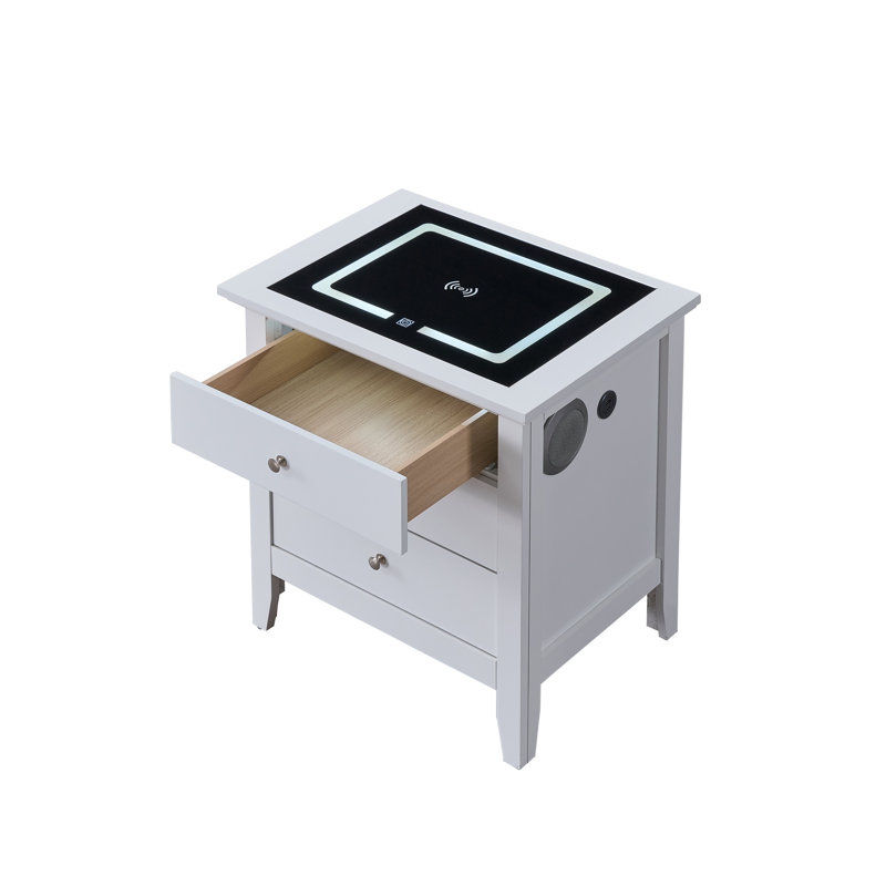 Table de chevet 3 tiroirs Hammond USB, blanc