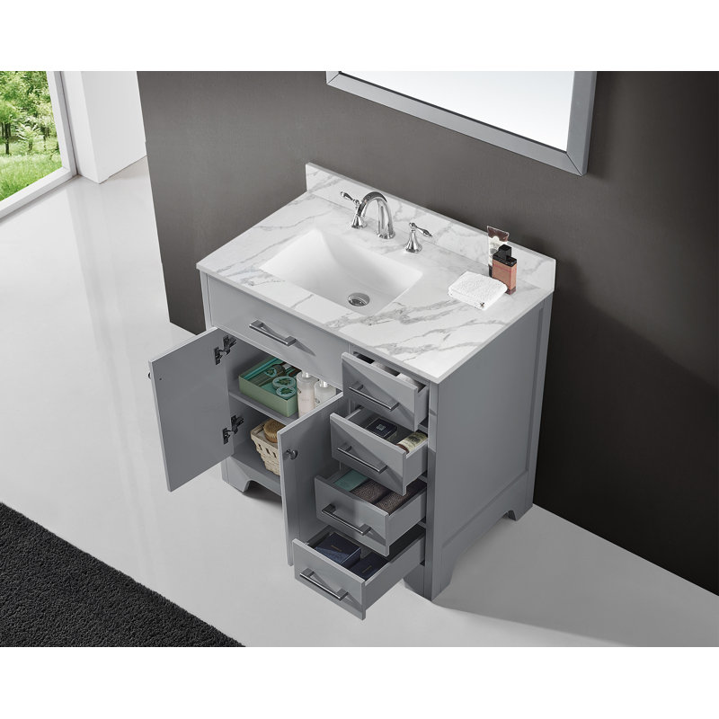 Meuble-lavabo 36 po Claristine, Gris, Blanc / veine grise