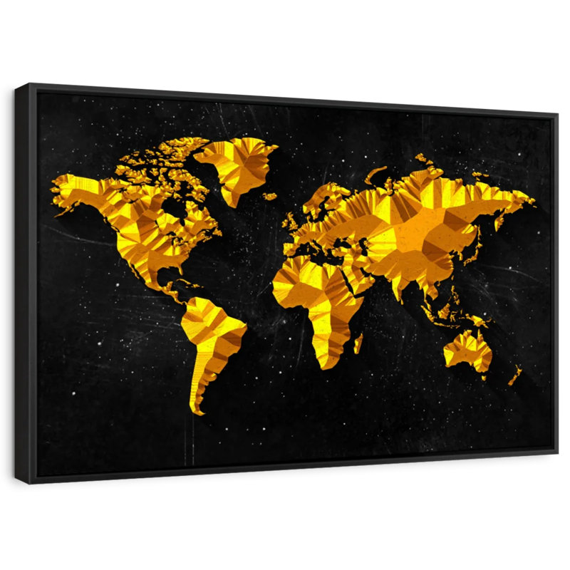 «Gold Abstract World Map Canvas Print», H 9 po x l 13 po