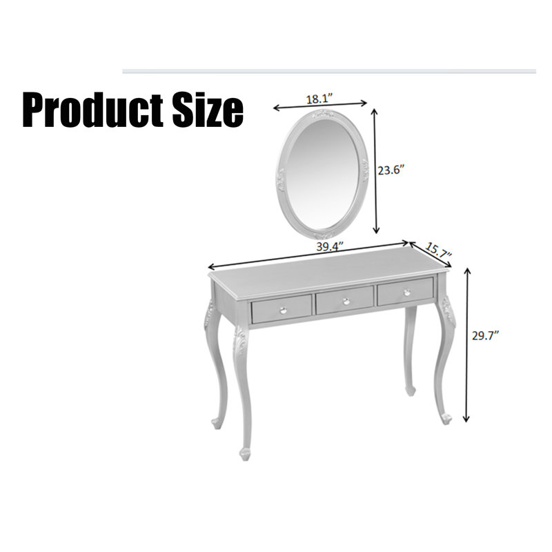 Bureau de maquillage avec miroir ovale, Doré