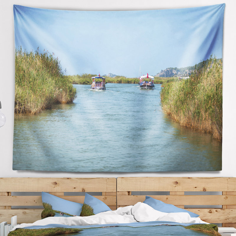 Tapisserie de bateaux de rivière touristique, H 50 po x l 60 po