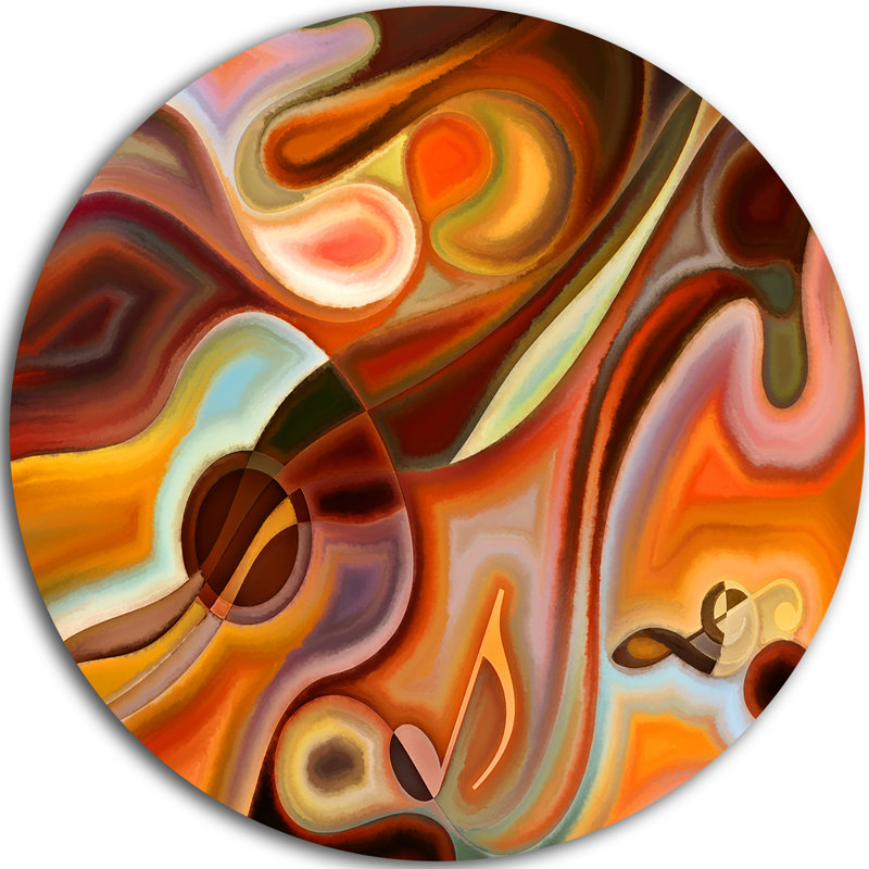 «Music Dreams», impression ronde orange sur métal, H 38 po x l 38 po x P 1 po