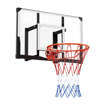 Panier de basketball mural, panier de basketball extérieur en acier massif de 44 pouces avec panneau arrière en acier massif, panneau arrière de 0,08 pouce d'épaisseur, filet de basketball en nylon tissé épaissi, utilisation intérieure et extérieure