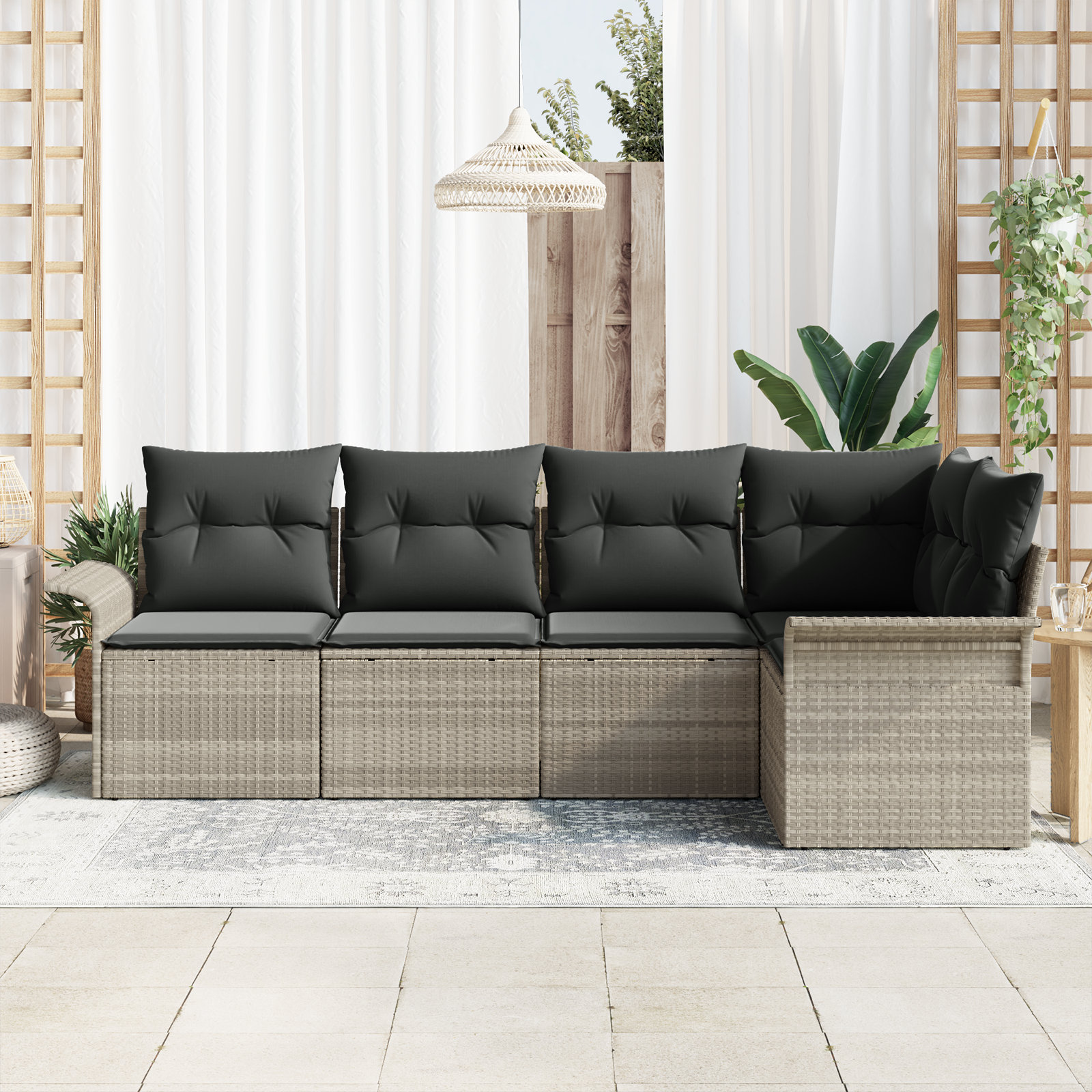17 Stories 5 Piece Garden Sofa Set With Cushions Light Grey Poly Rattan ...