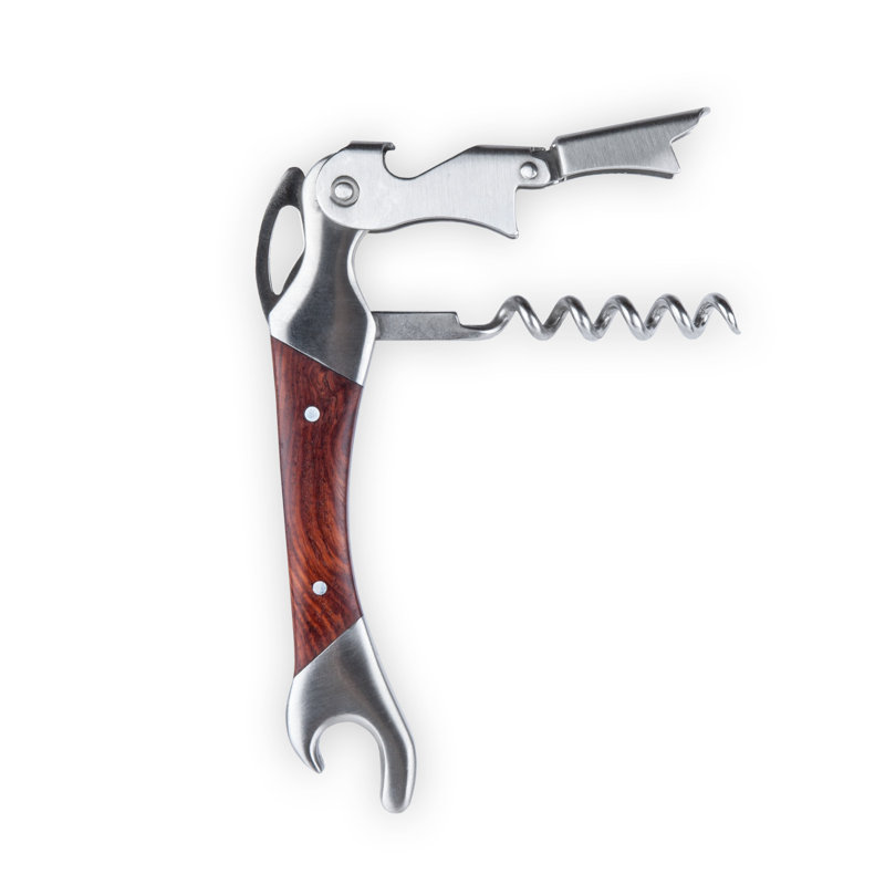 Oversized Stainless Steel Corkscrew with Polished Wood Handle
