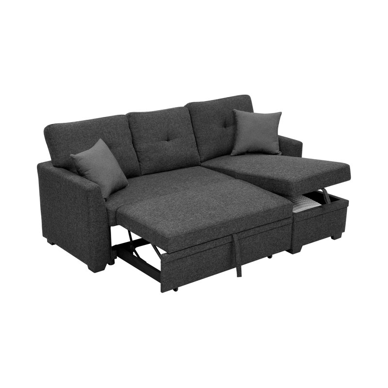 Canapé modulaire en lin avec rangement et méridienne escamotable, Noir anthracite