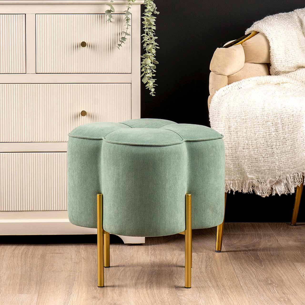 Aajaylah Velvet Ottoman Dressing Stool for Bedroom Furniture Modern Accent Stool with Iron Metal Legs