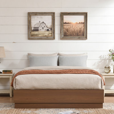 Queen Wooden Platform Bed Frame Without Headboard, Hydraulic Lift Up Storage, No Box Spring Needed, Walnut Brown