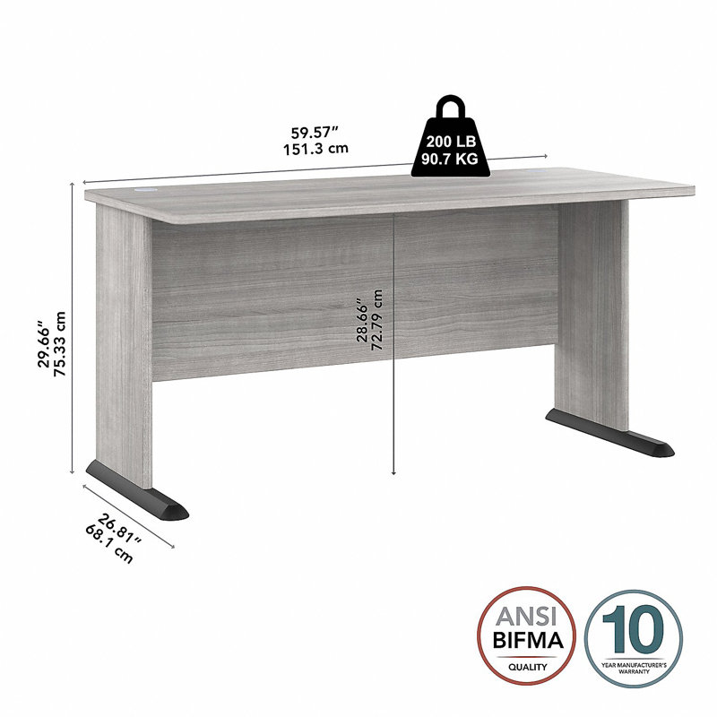 Bureau Studio A, Gris platine, H 30 po x l 60 po x P 27 po