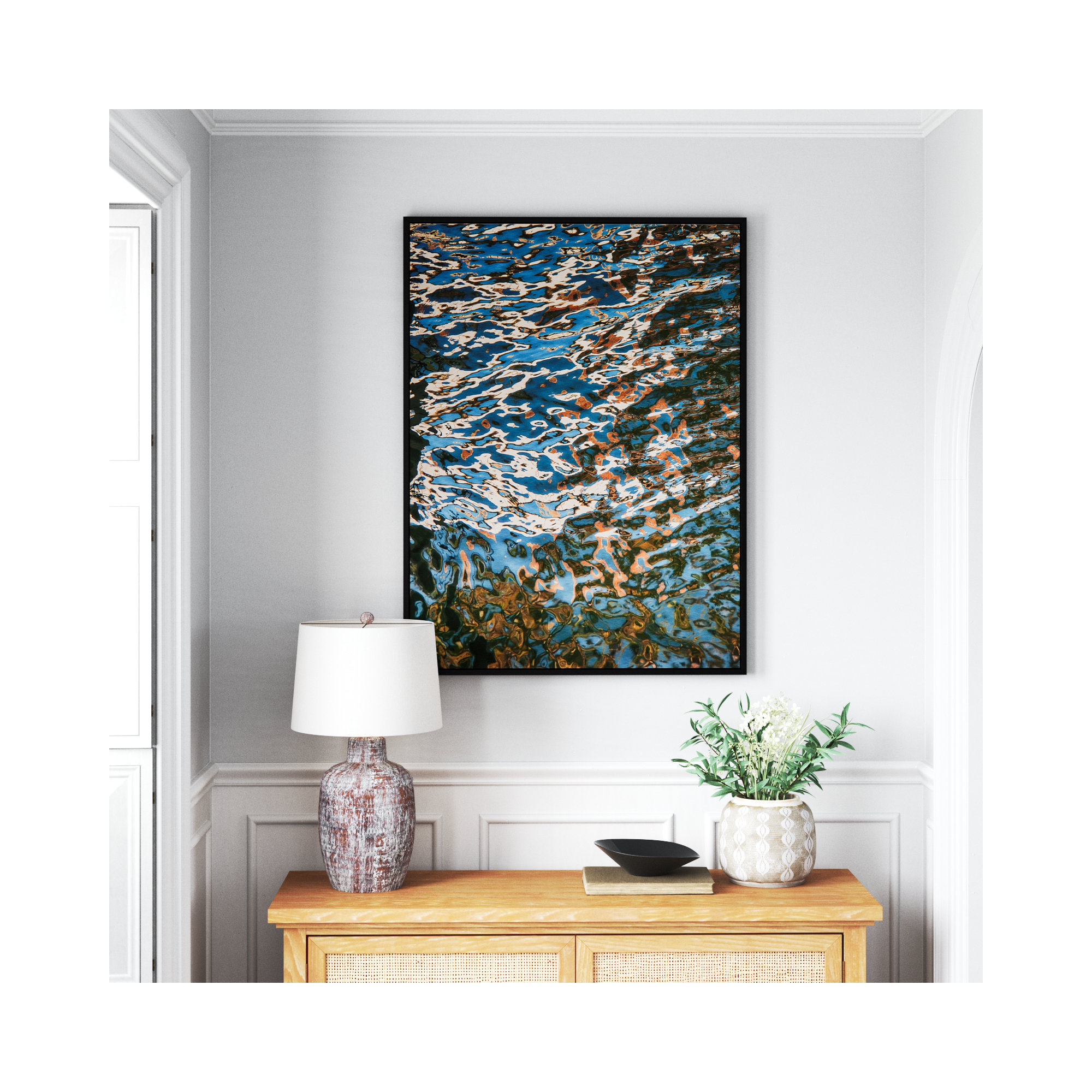 Reflecting Blue by Geoffrey Baris, Black Framed, 48" H x 36" W x 2" D