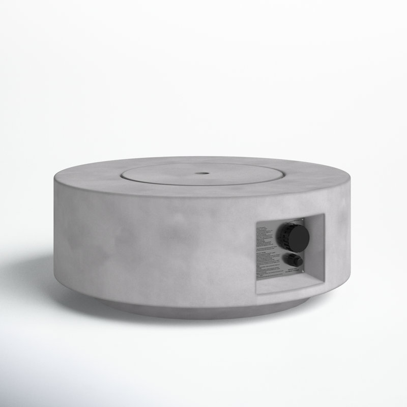 Rashid Round Concrete Propane Smokeless Fire Pit Table, Natural Concrete