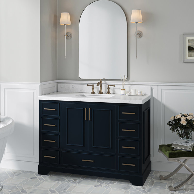 Ensemble de meuble-lavabo simple 48,25 po avec plateau en quartz Abshire, Bleu minuit