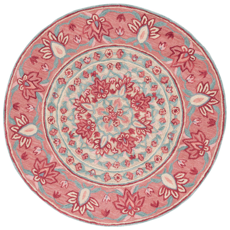 Tapis floral en laine touffeté à la main Eatonville, Rond 5 pi