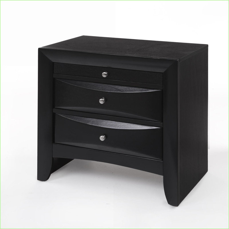 Table de chevet moderne à 2 tiroirs avec plateau supérieur - Structure en bois massif, Noir
