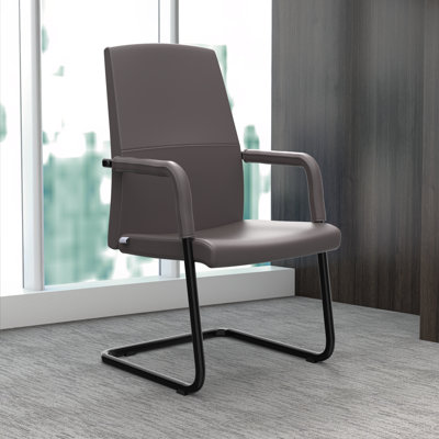 Tanweer Leather Office Chair Mid-Back Guest & Executive Chair with Aluminum Sled Base Swivel Task Chair for Modern Office and Conference Room