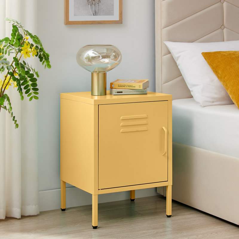 Anouck Metal Single Door Locker Style Bedside Table - Modern Industrial Style, Yellow