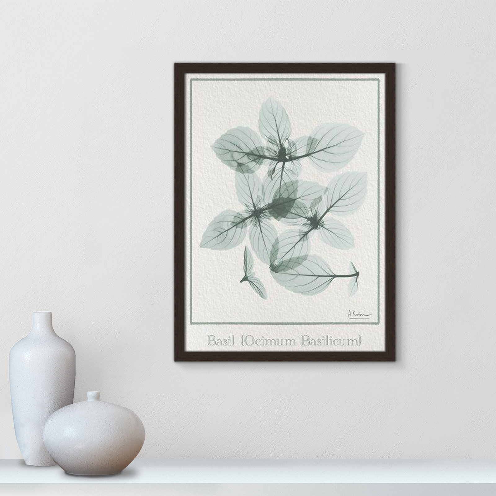 Jeanette "Basil Ocimum Basilicum" Painting, 23" H x 17" W x 1.25" D, Open Grain Walnut Framed Paper