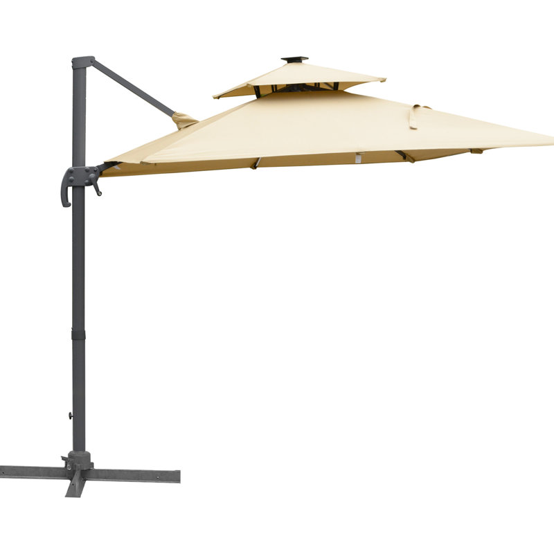 Parasol de jardin en porte-à-faux 10 pi avec éclairage à DEL et banque d'alimentation, rotation à 360 °, inclinaison, croissance kaki exceptionnelle