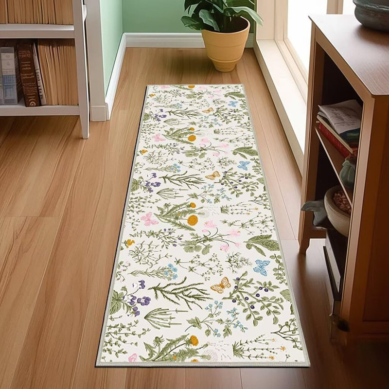 Tapis de couloir floral vert sauge pour tapis de cuisine et de couloir
