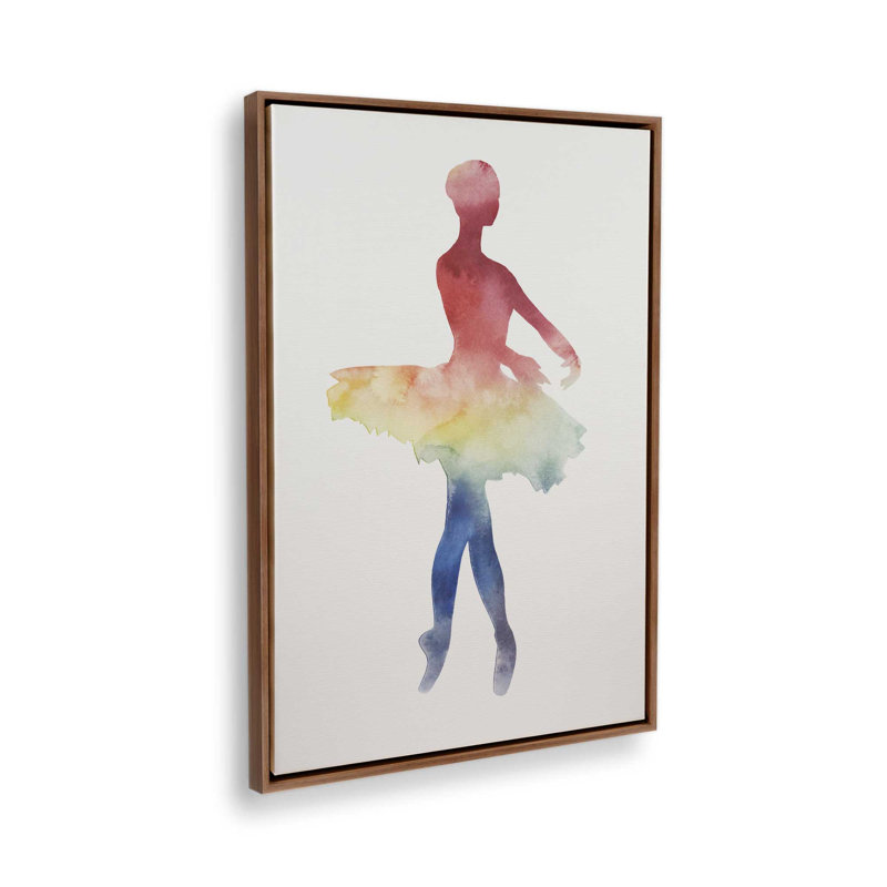 Silhouette arc-en-ciel aquarelle ballet III, H 30,75 po x l 20,75 po, Cadre flottant, Noyer