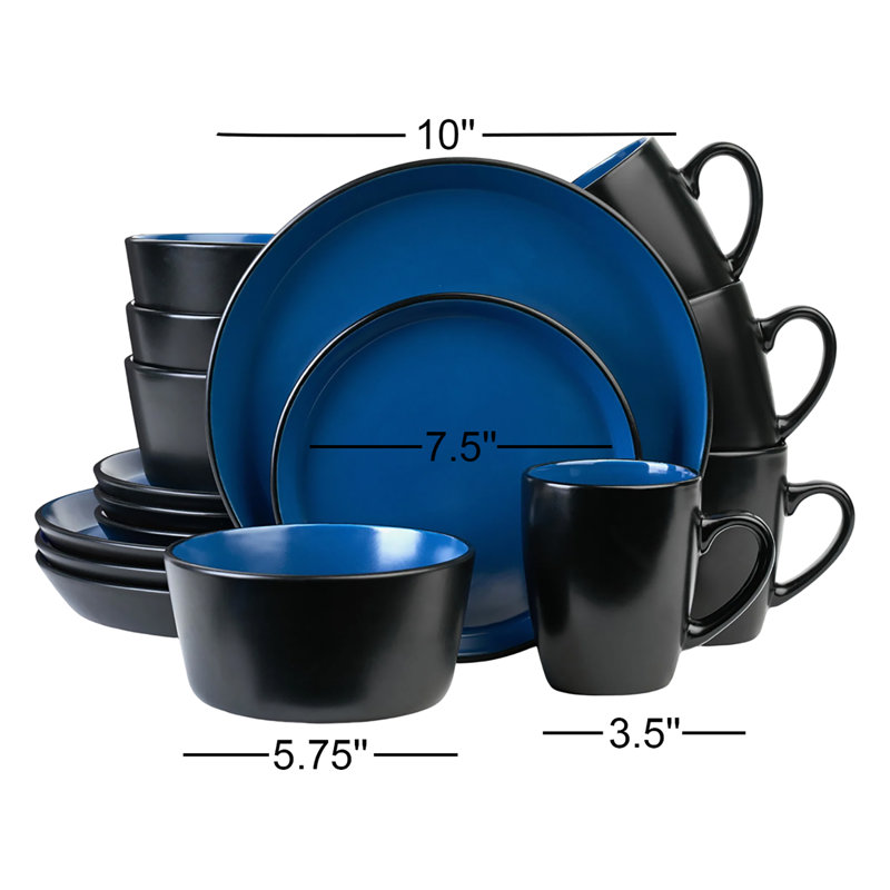 Stone Lain Albie 16-Piece Dinnerware Set Stoneware, Blue/Black
