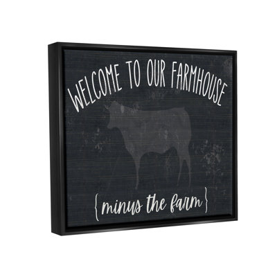 «Welcome to Farmhouse Playful Rustic Cow Motif» par White Ladder - cadre flottant, impression sur toile