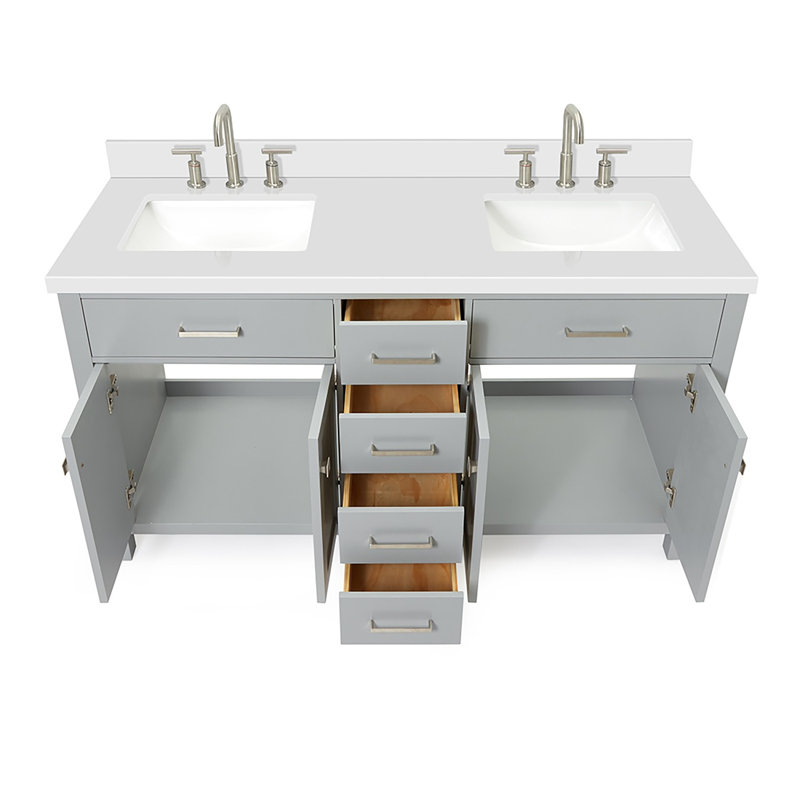 Ensemble de meuble-lavabo double 61 po Abbate, gris